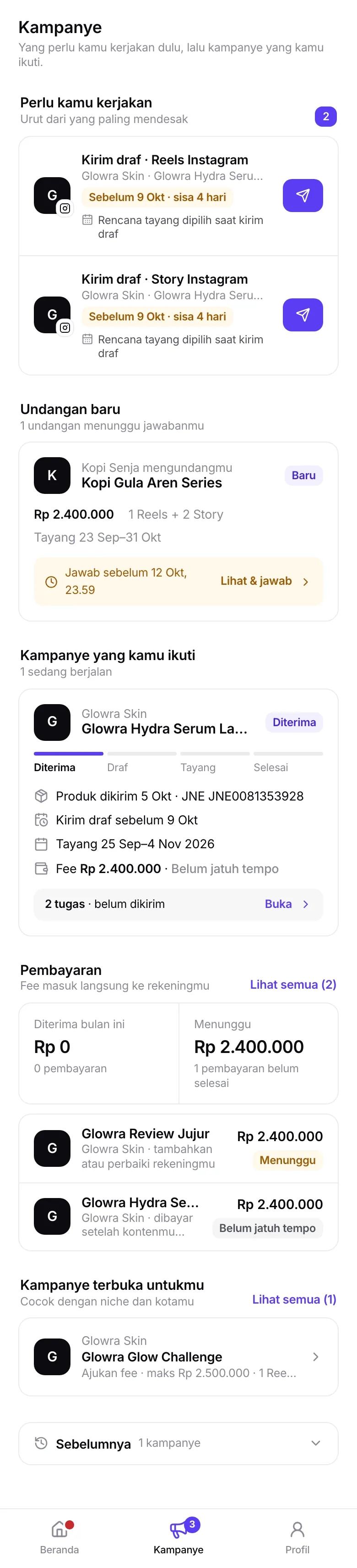 Satu kampanye di app KOL pada Kampanye yang kamu ikuti