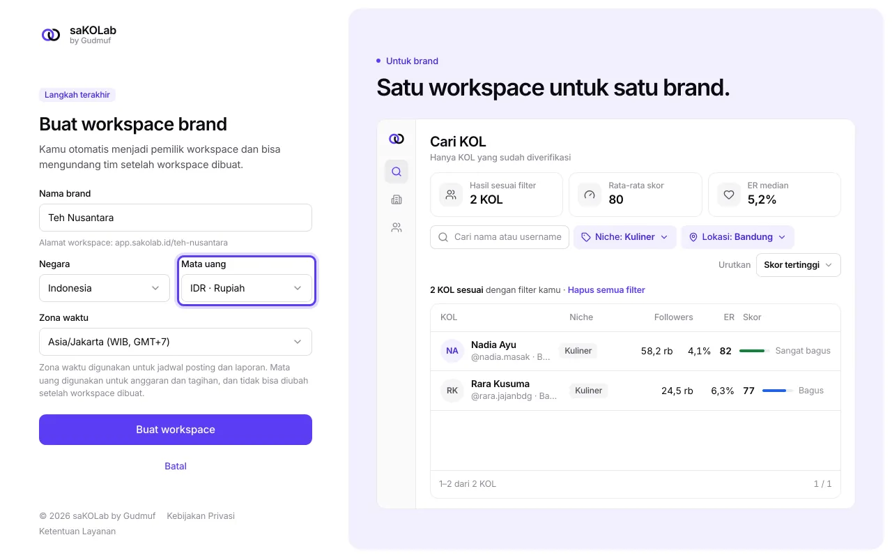Form Buat workspace brand terisi