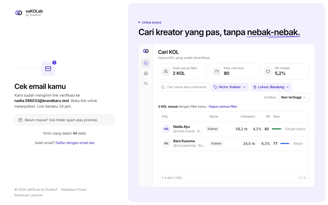 Layar Cek email kamu dengan hitungan mundur kirim ulang