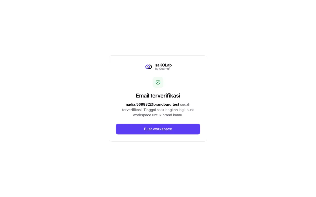 Layar Email terverifikasi