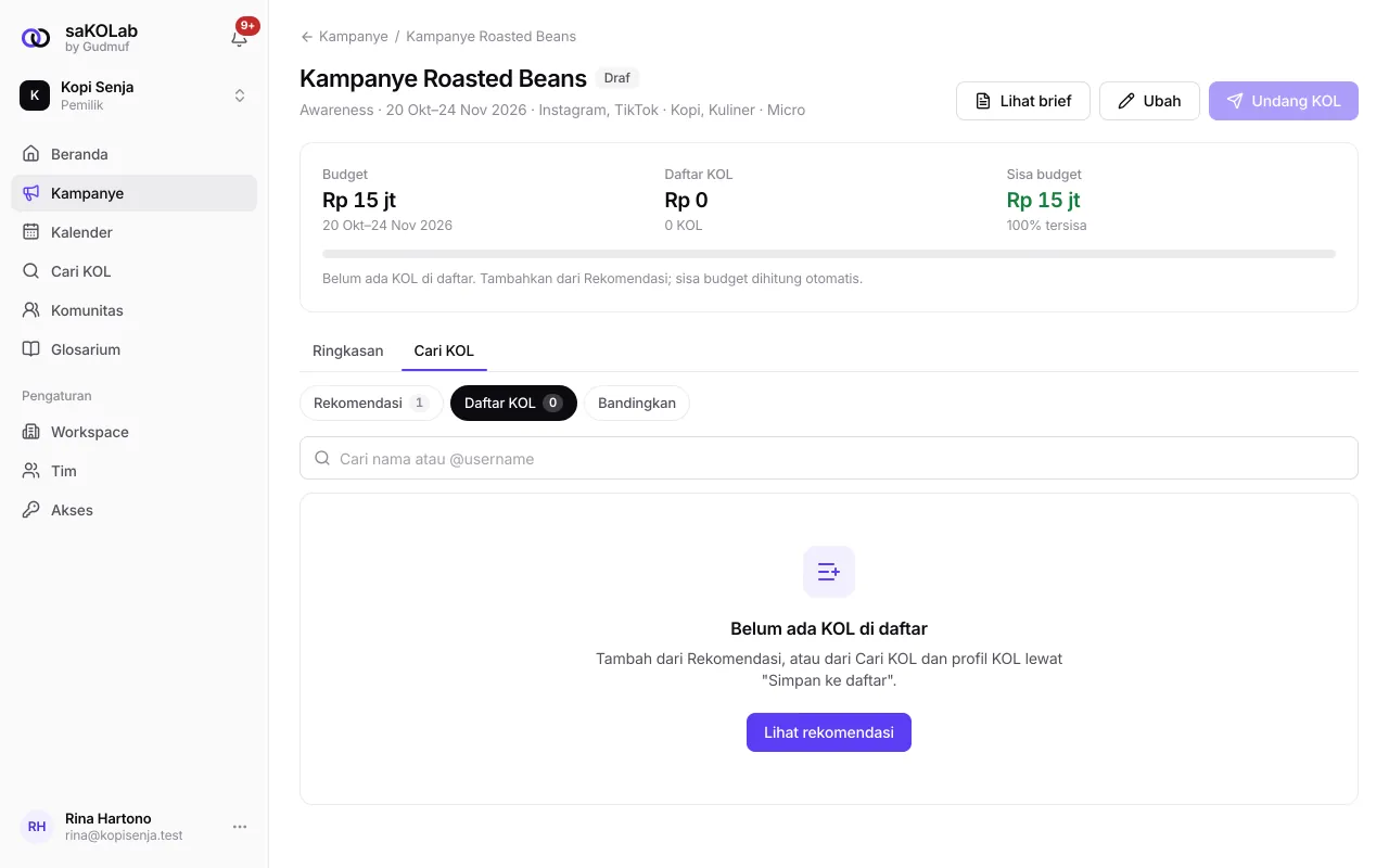 Daftar KOL kosong