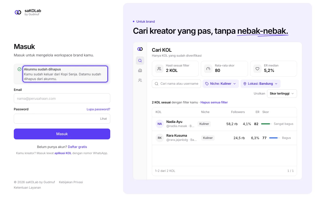 Layar Akunmu sudah dihapus