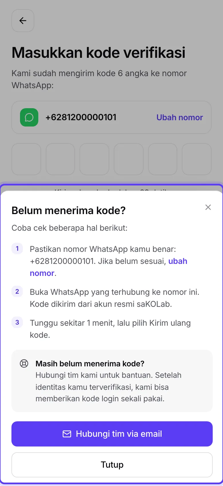 Panel Masih belum menerima kode? di app KOL
