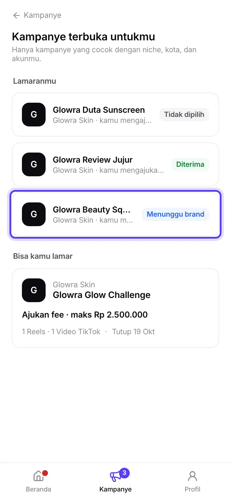 Daftar kampanye terbuka untukmu