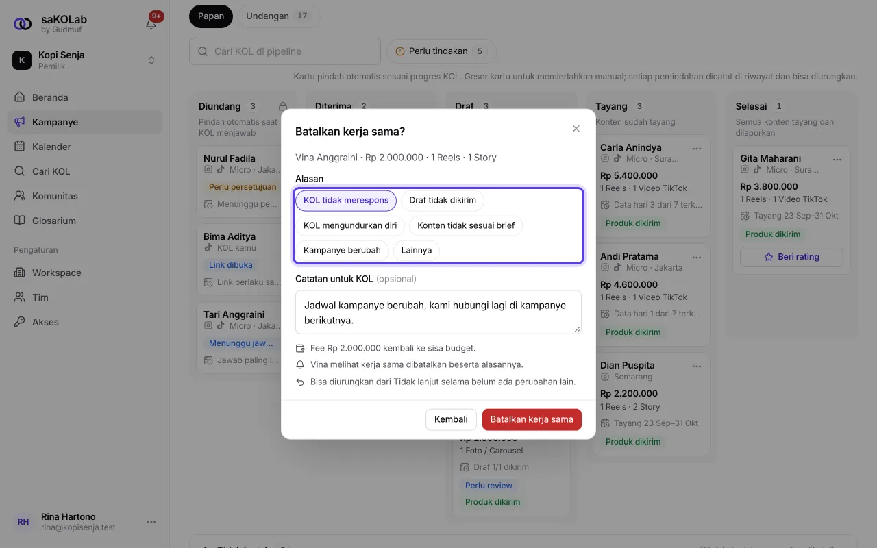 Dialog Batalkan kerja sama dengan alasan dan catatan untuk KOL