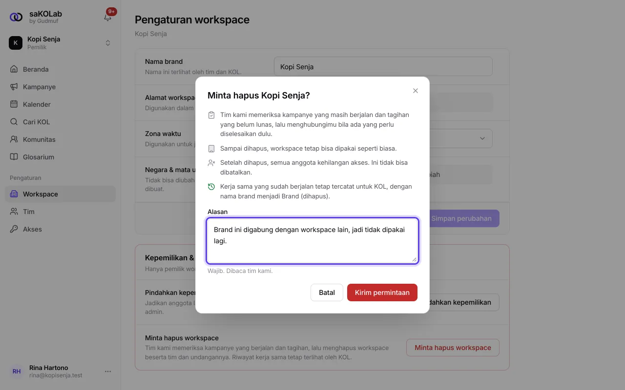 Dialog Minta hapus workspace