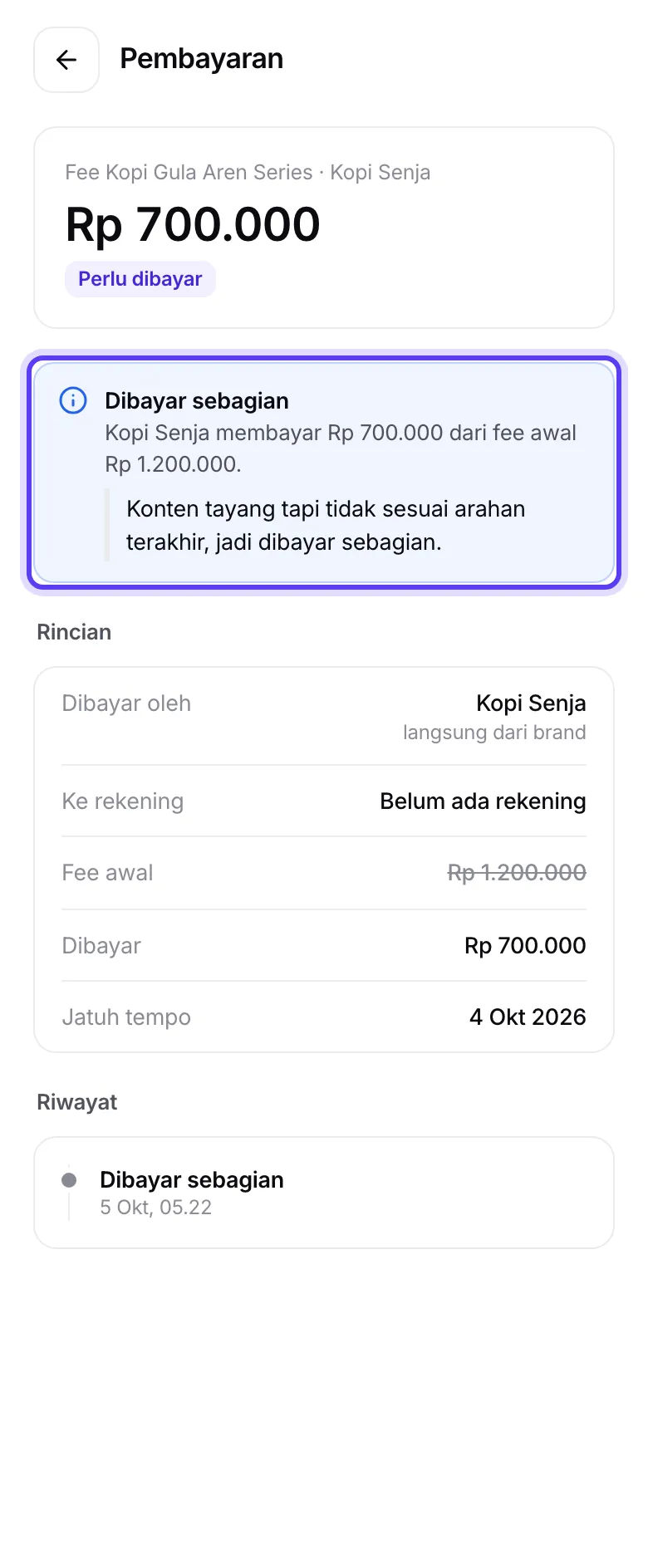 Banner Dibayar sebagian di app KOL