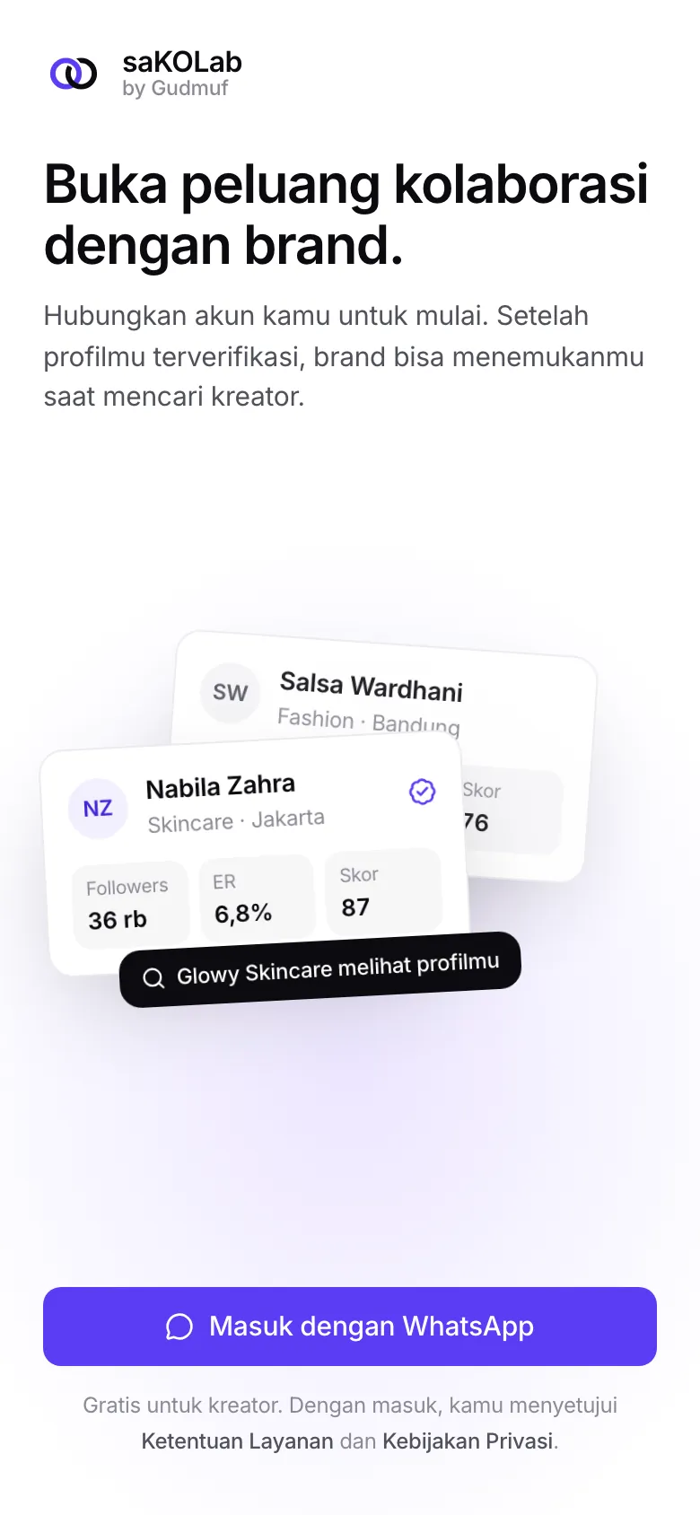 Layar sambutan app KOL