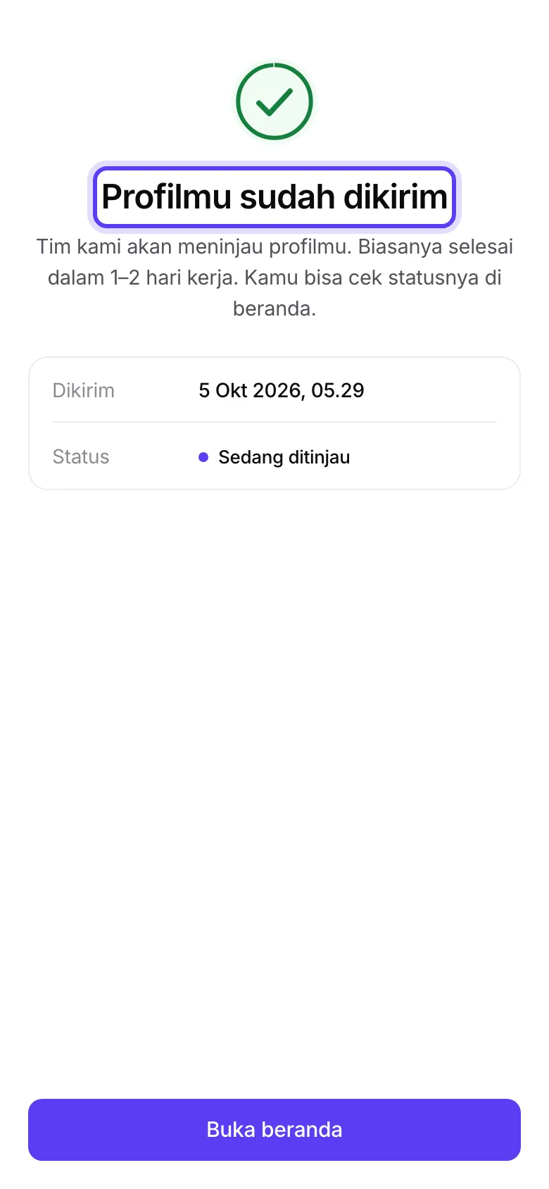 Layar Profilmu sudah dikirim