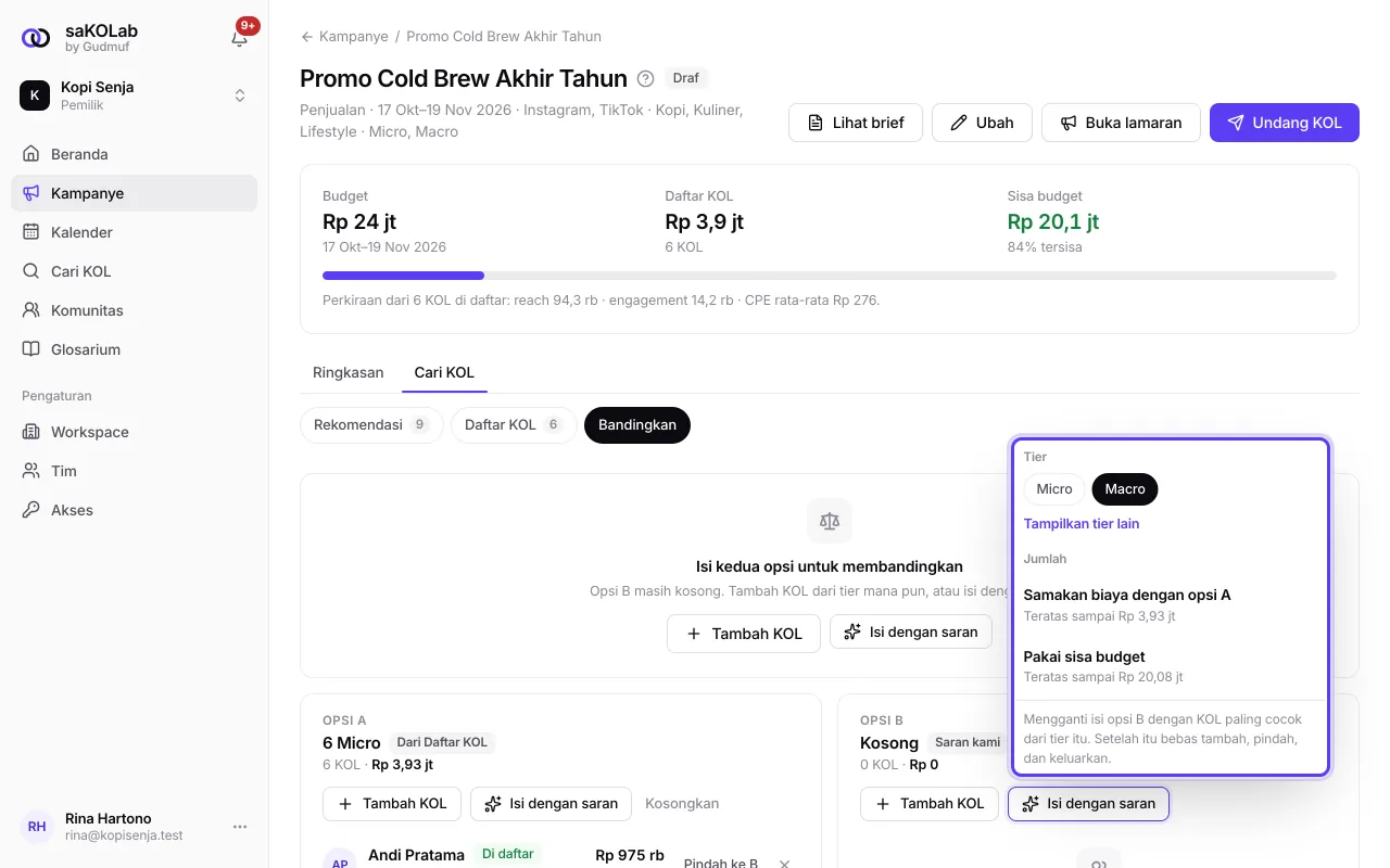 Menu Isi dengan saran