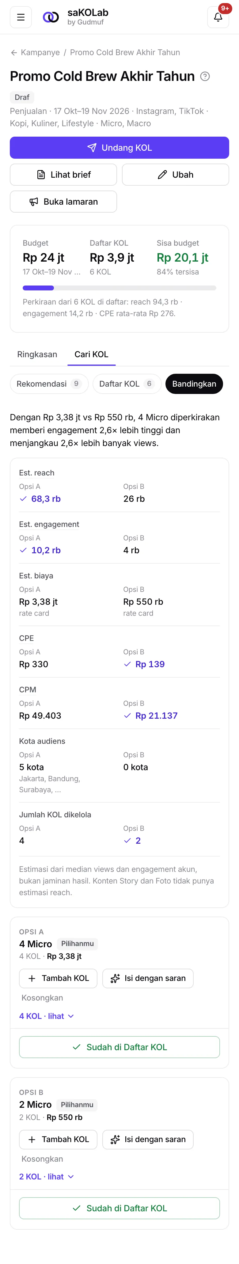 Bandingkan di layar HP
