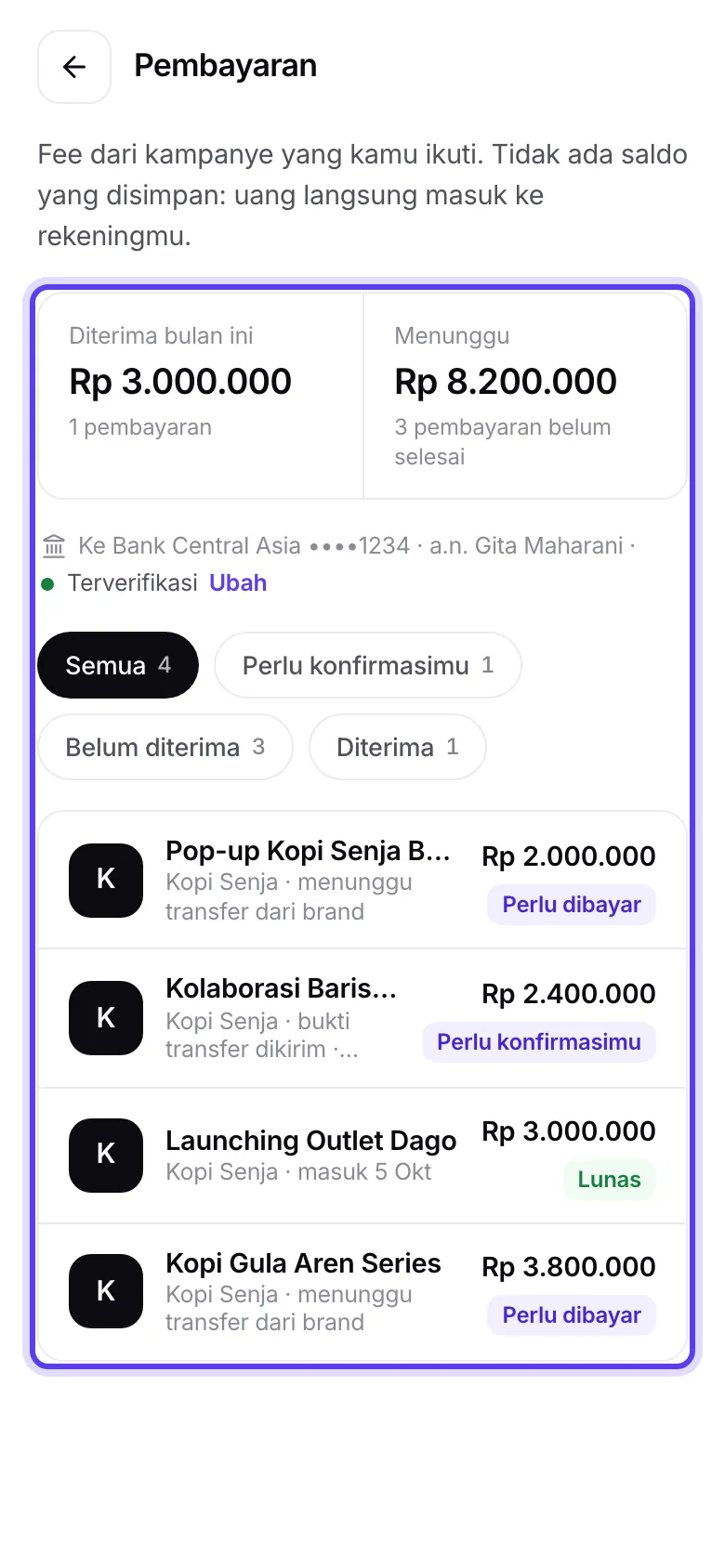 Daftar Pembayaran di HP