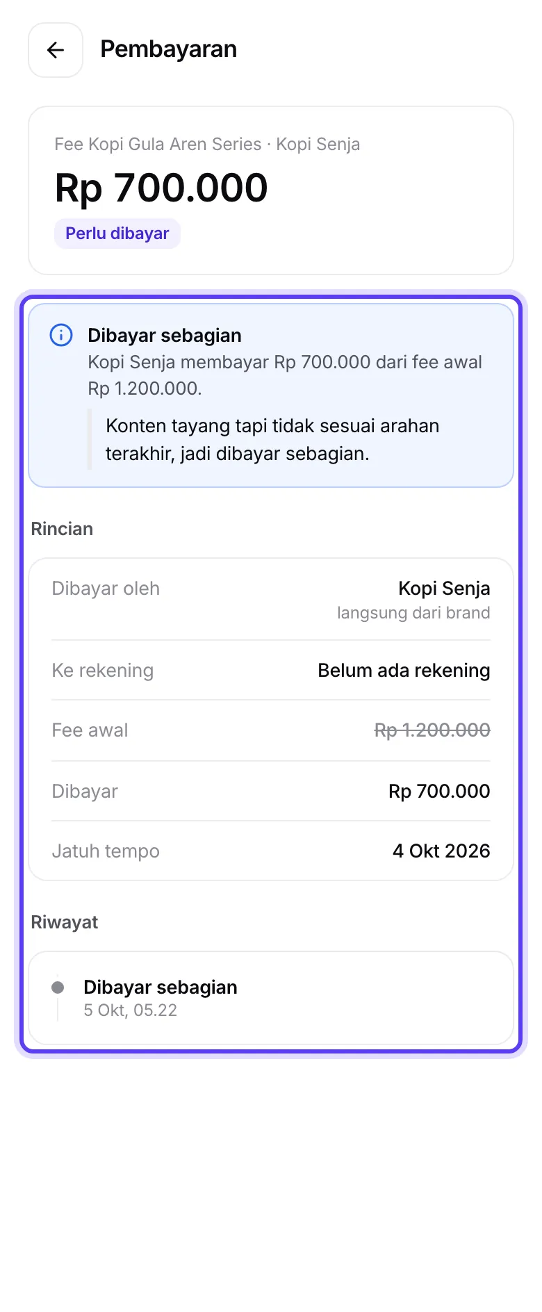 Banner Dibayar sebagian di detail pembayaran