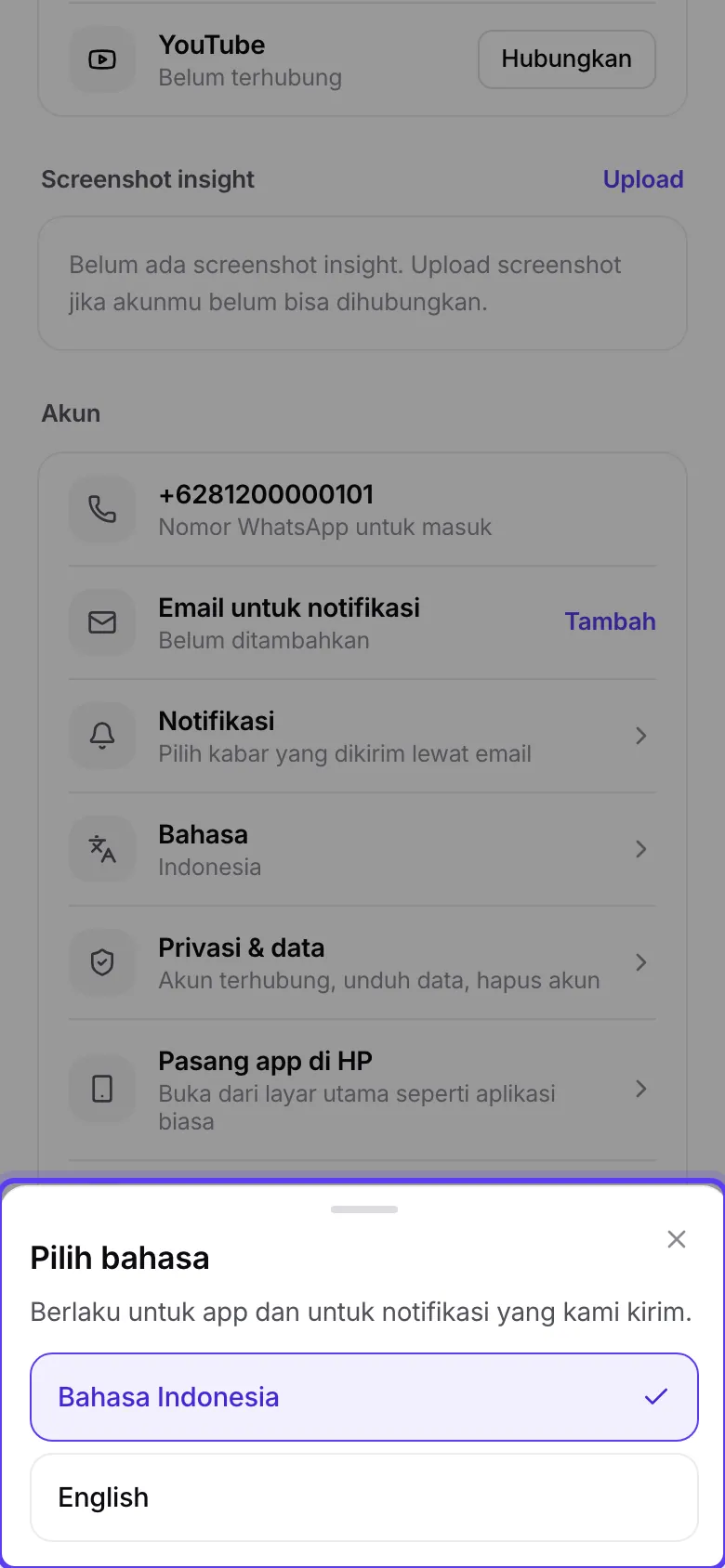 Lembar Pilih bahasa