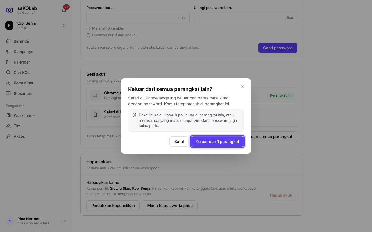 Dialog Keluar dari semua perangkat lain