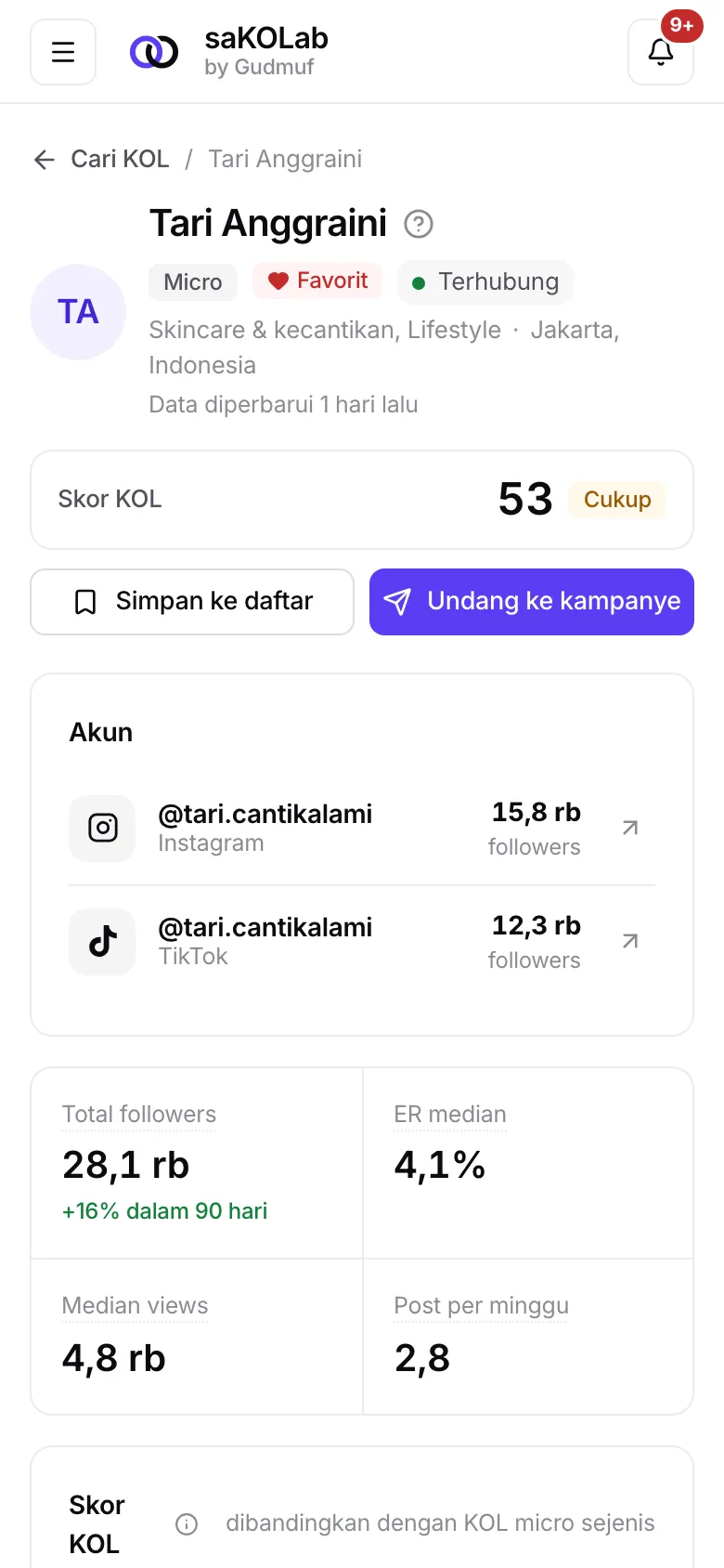 Profil KOL di layar HP