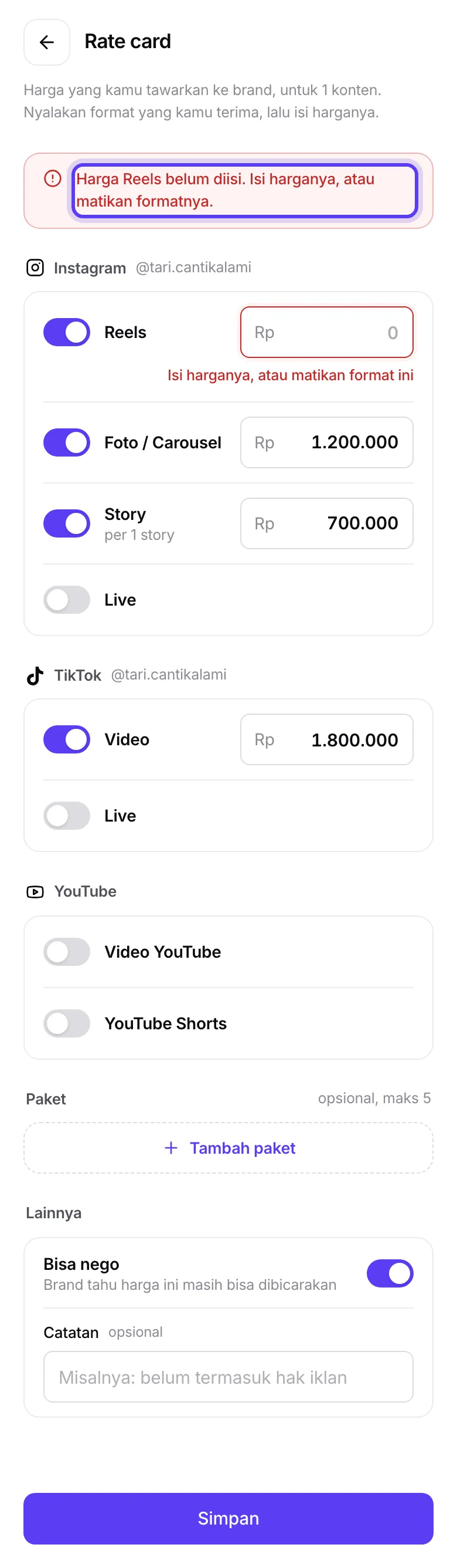 Pesan Isi harganya, atau matikan format ini