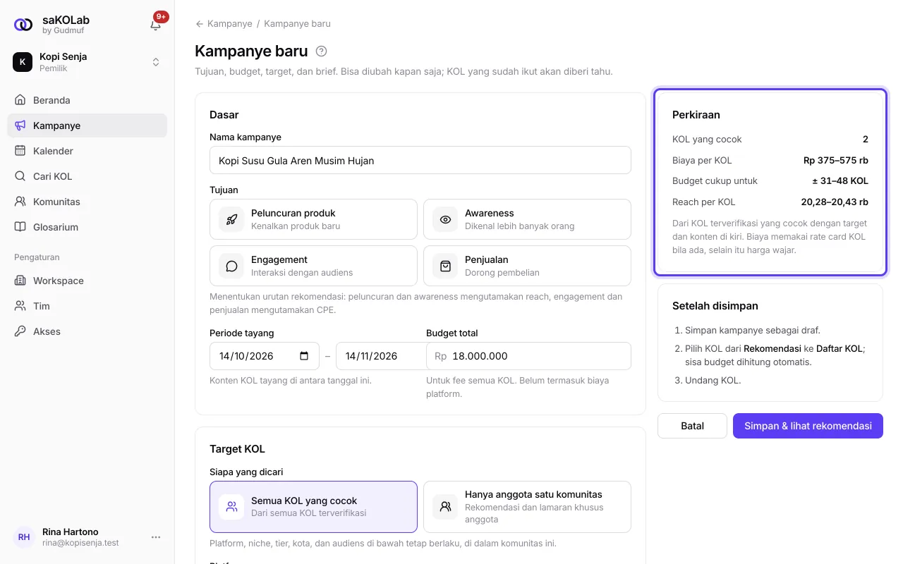 Kartu Perkiraan dalam keadaan ada hasil