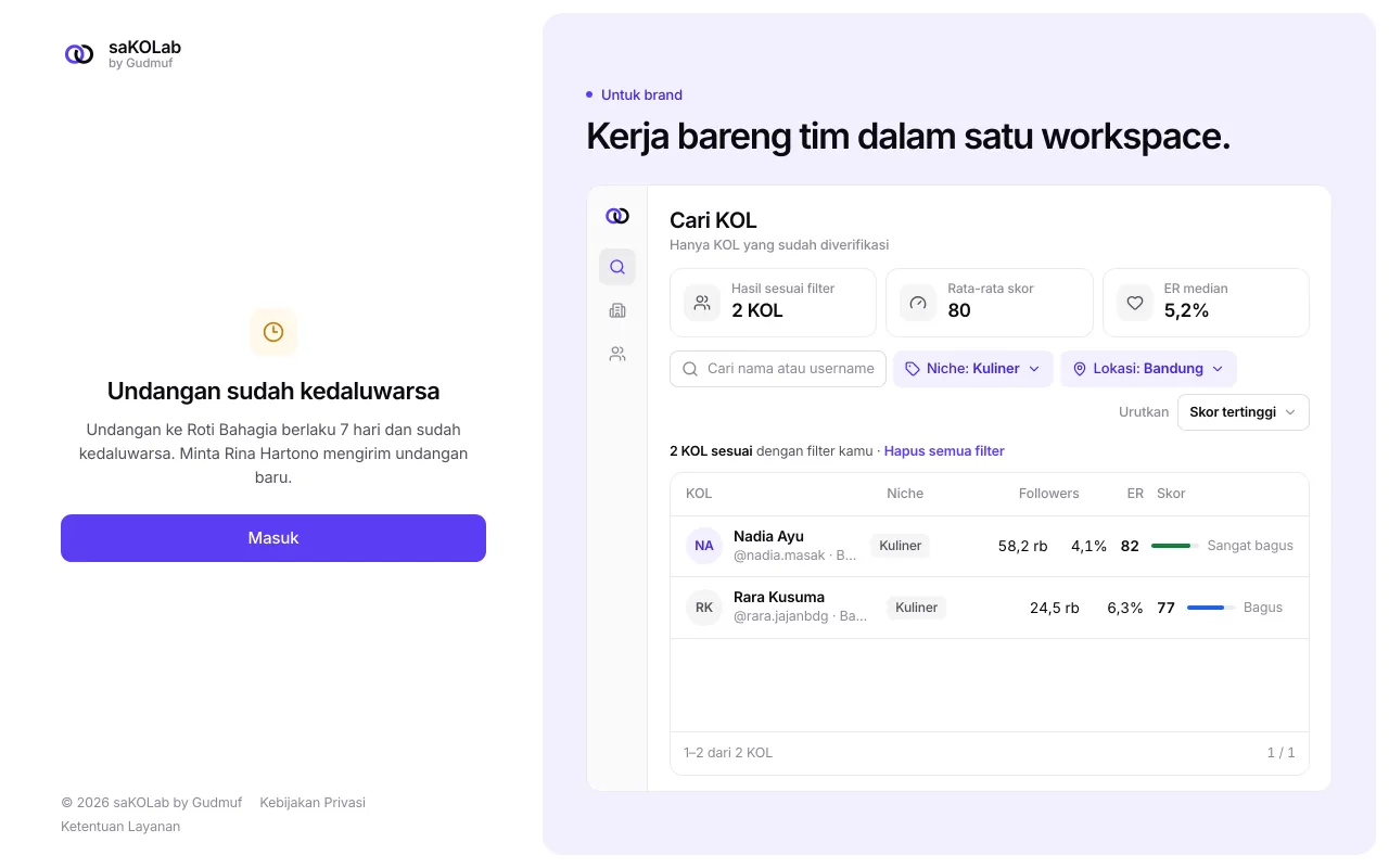 Halaman undangan yang sudah kedaluwarsa dan yang dibatalkan