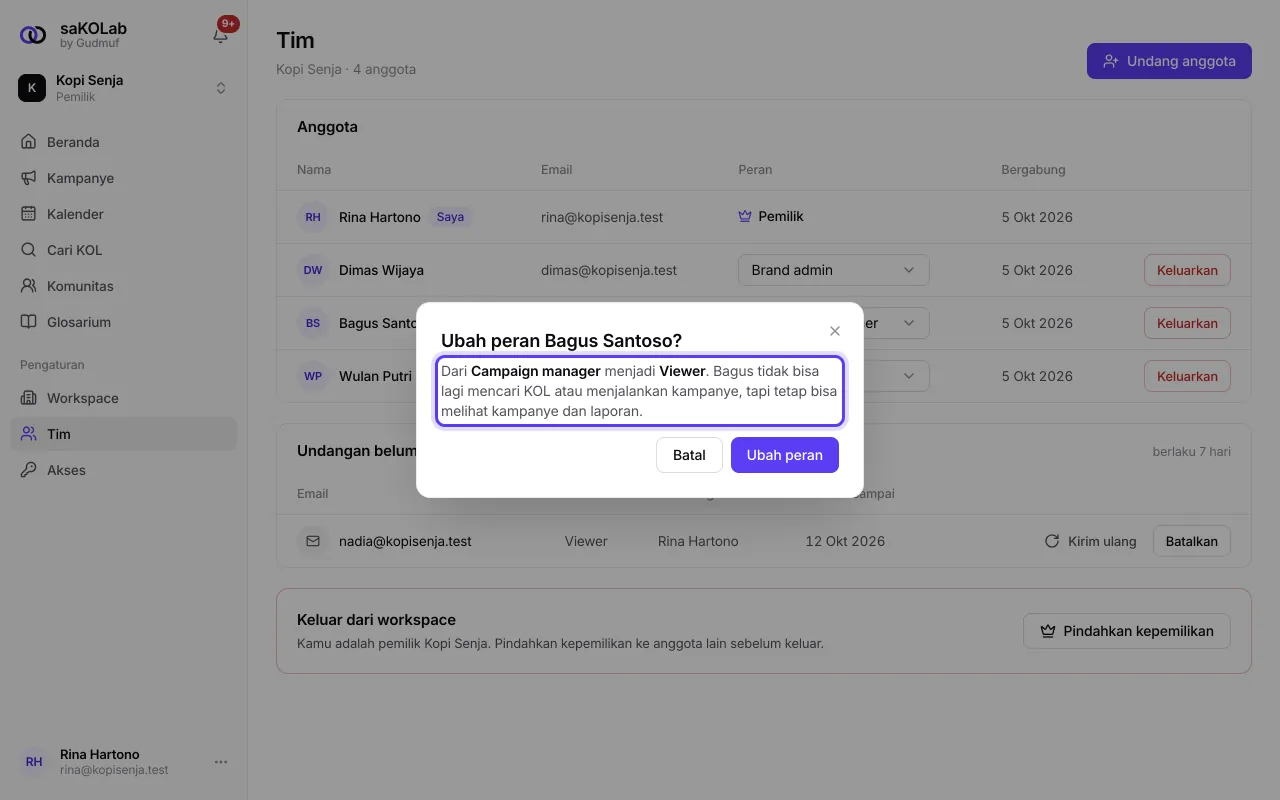 Dialog Ubah peran dengan akibat per peran