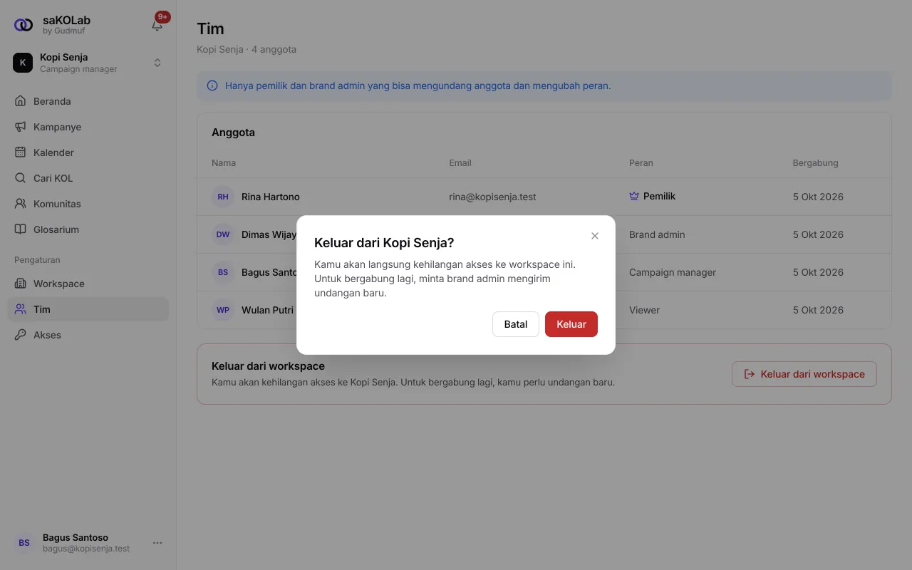 Dialog Keluar dari workspace